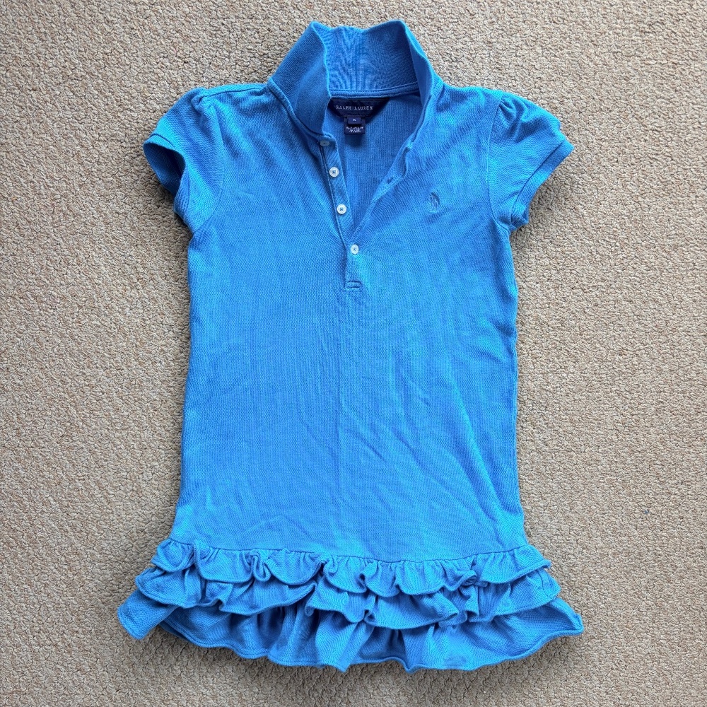 GIRLS Ralph Lauren Blue Ruffled Polo Dress Size 6